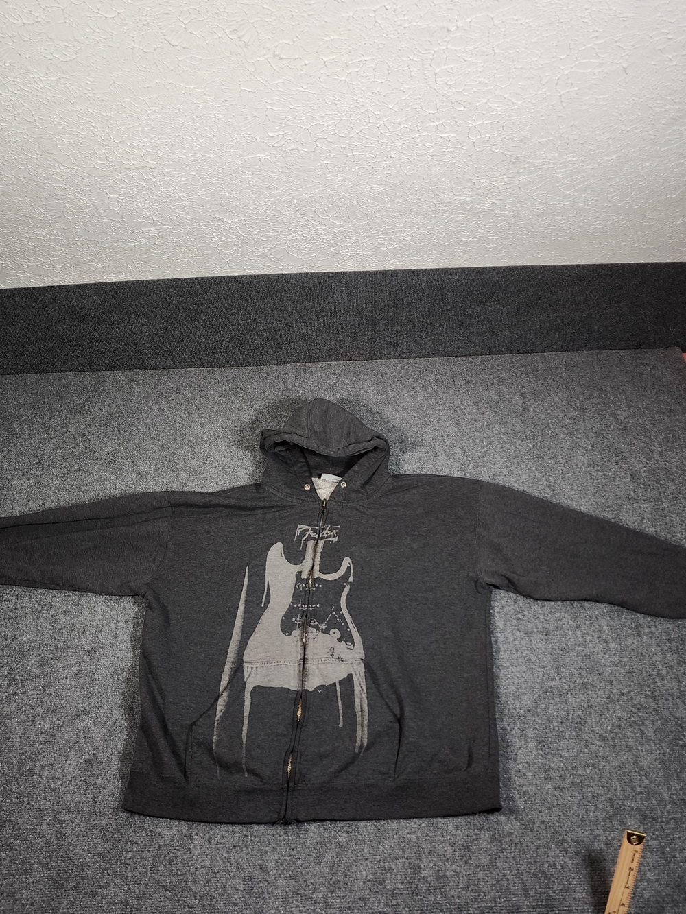Fender Gray Fleece Full Zip Graphic Guitar Print Hoodie Men's Size XXL